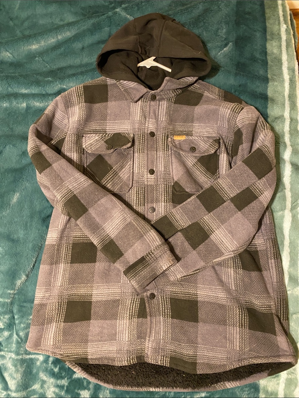 Matix Men's Hooded Plaid Shirt Jacket - Gray and Black